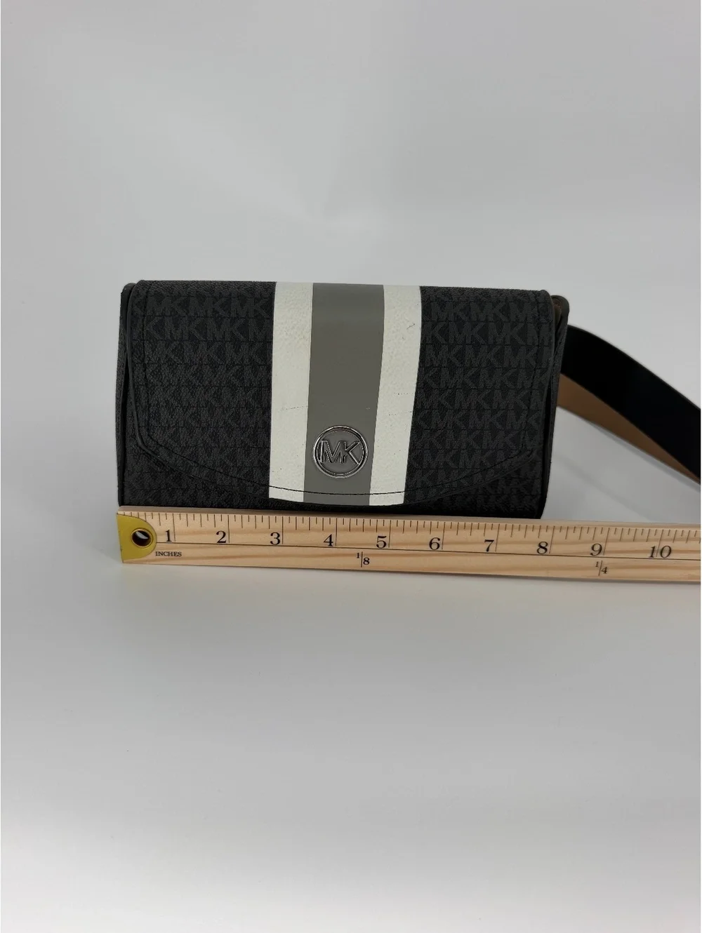 Michael Kors Black and Gray Signature Stripe Belt Bag